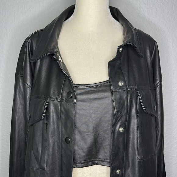 Wild Fable Women’s Black Faux Leather Snap Front Jacket Oversized Design XL - Picture 3 of 11